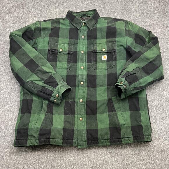 Carhartt Other - Carhartt Sherpa Lined Flannel Plaid Jacket Mens 2XL Green Black